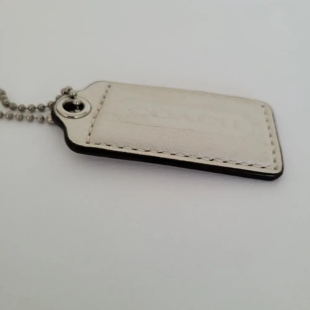 Coach Hang Tag Replacement White Silver Leather Bag Charm Keychain Medium 2